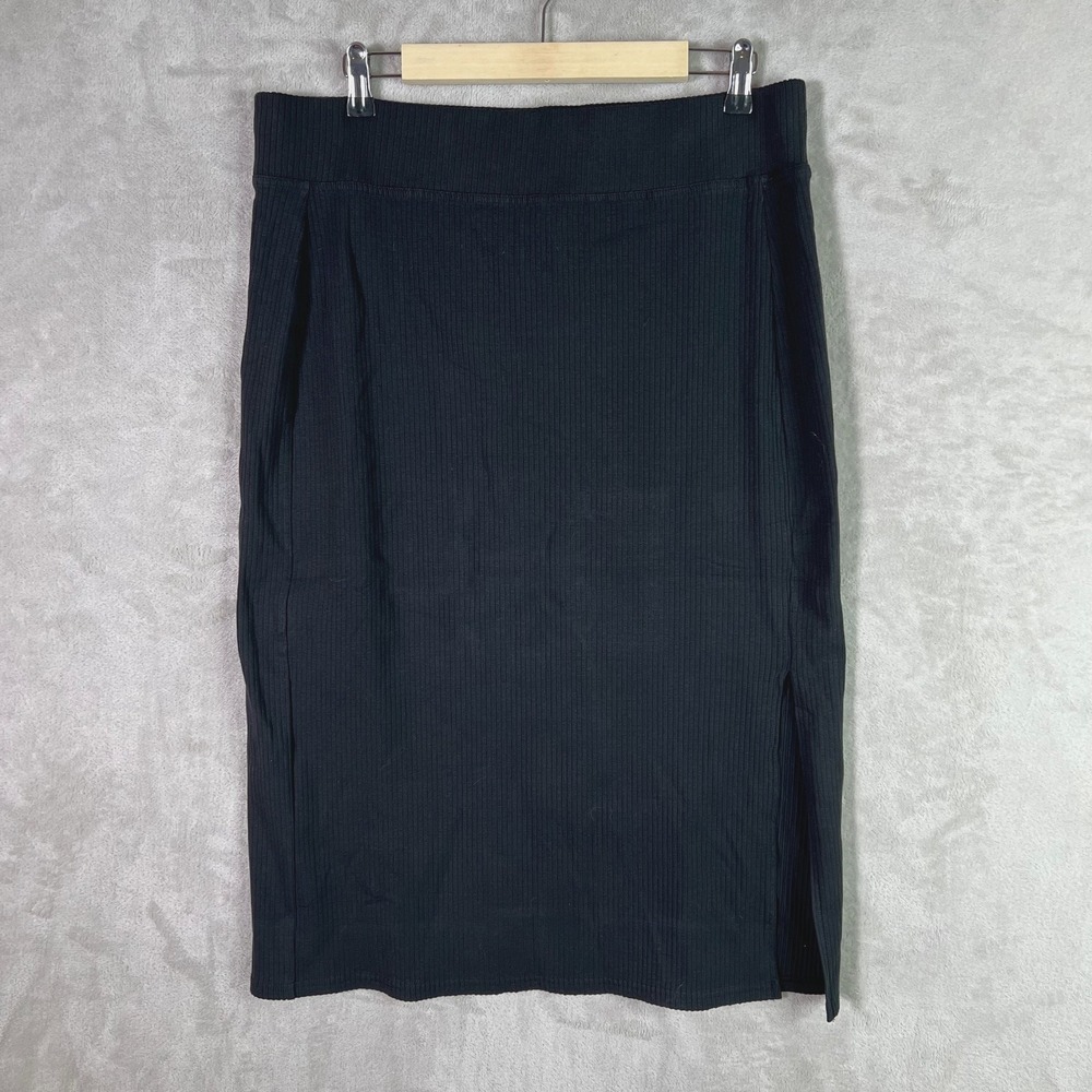 Pact Refined Rib Midi Skirt Black Size XL Basic Casual Organic Minimalist NWT